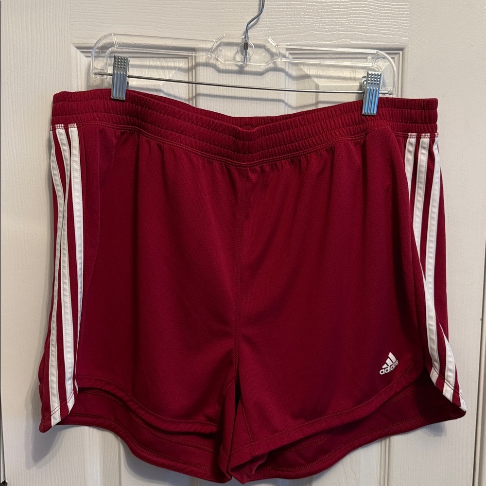 Adidas Burgundy Three Stripe Pull On Athletic Shorts Sz 2X - Picture 2 of 6